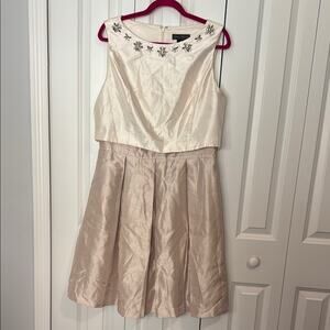Jessica Howard Cream Dress with rhinestone Floral Accents